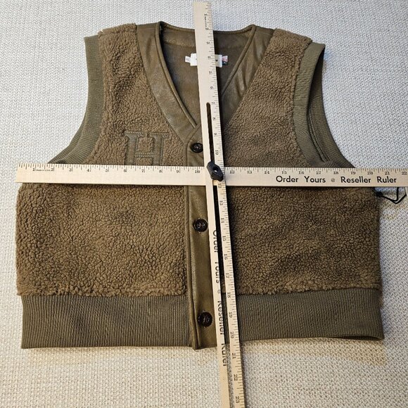 Honor The Gift Olive Brown Sherpa Vest XL With Button Front Embroidered H Logo - Picture 11 of 14